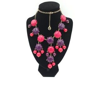 Erica Lyons Vintage Pink & Purple Acrylic Bead Bib‎ Statement Necklace Signed